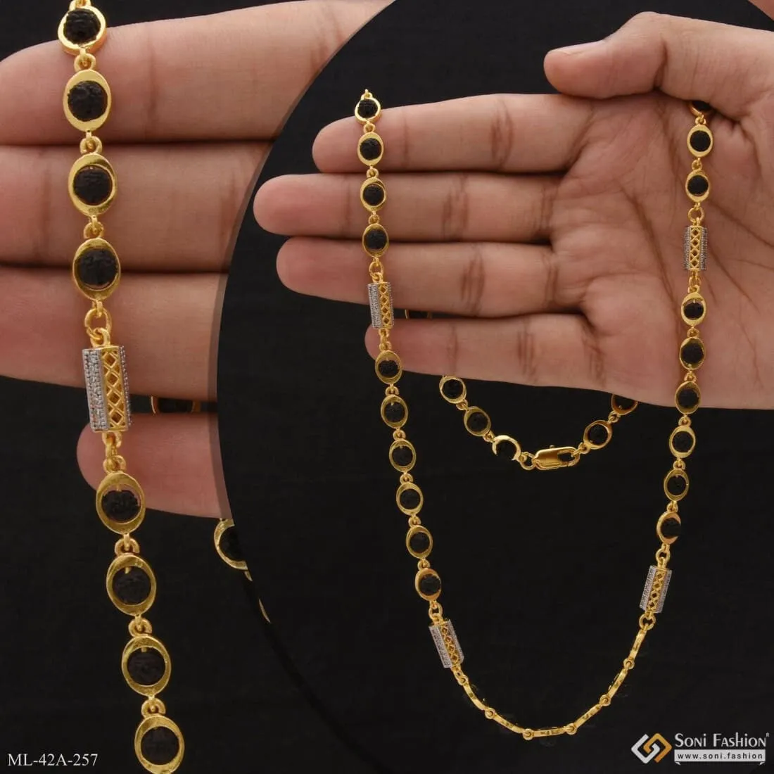 1 Gram Gold Forming Best Quality Durable Design Rudraksha Mala For Men - Style A257