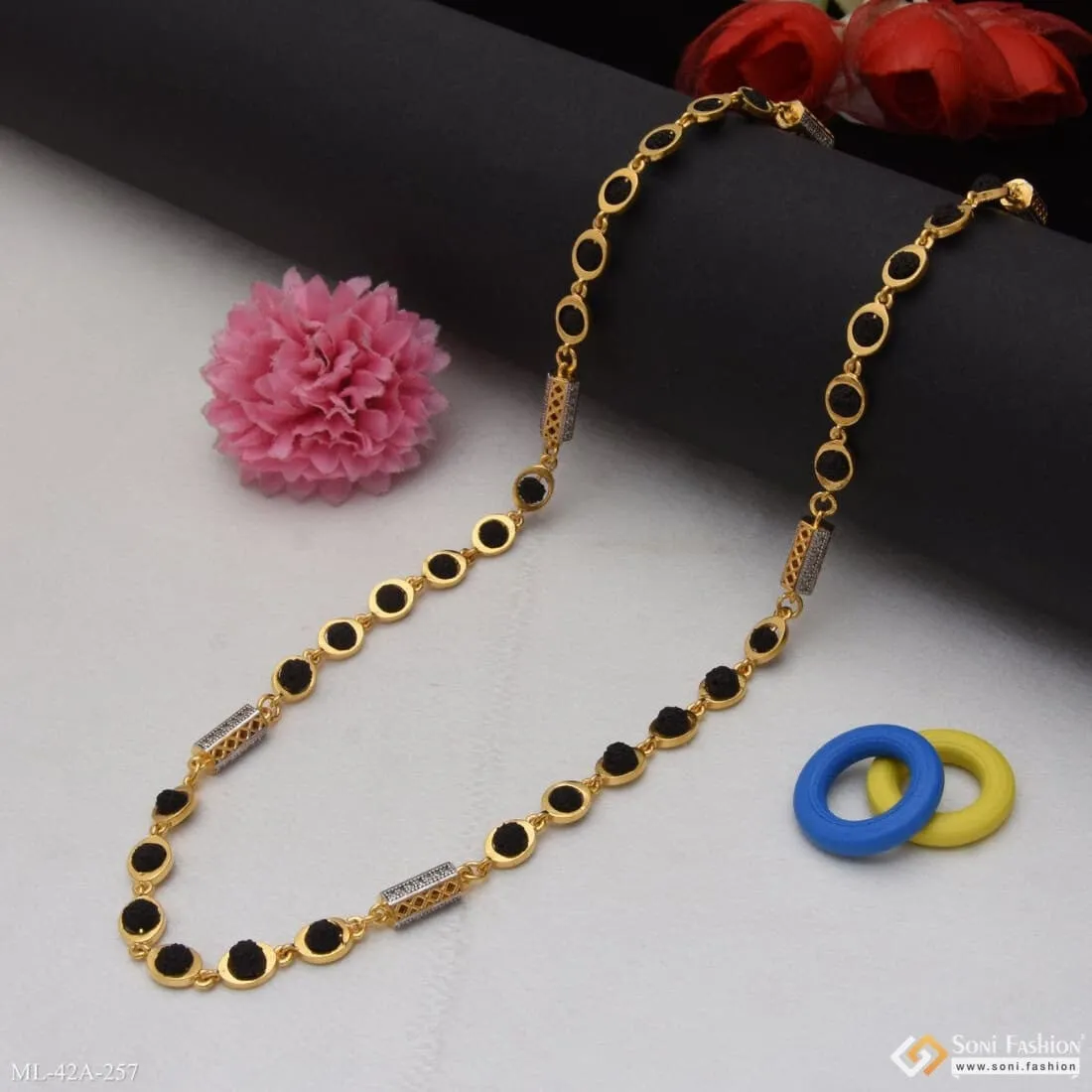 1 Gram Gold Forming Best Quality Durable Design Rudraksha Mala For Men - Style A257