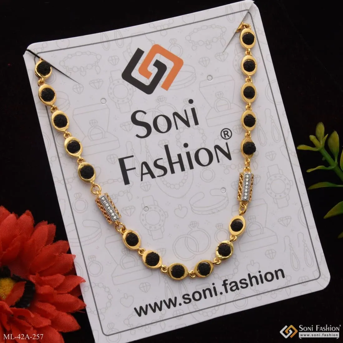 1 Gram Gold Forming Best Quality Durable Design Rudraksha Mala For Men - Style A257