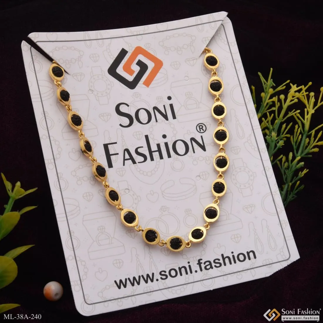 1 Gram Gold Forming Latest Design High-Quality Rudraksha Mala for Men - Style A240