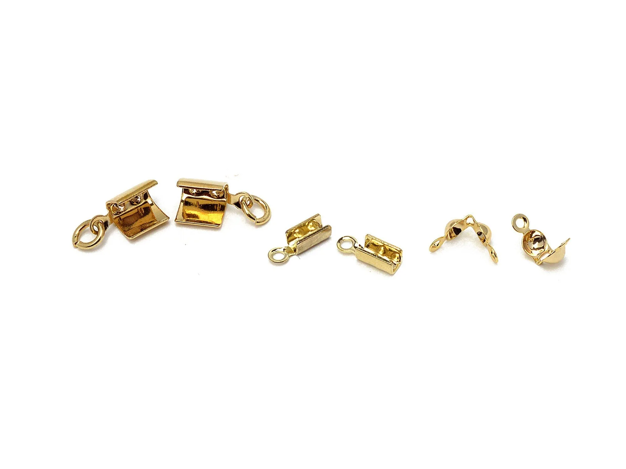 18K Gold Filled Look, Crimp Bead Covers & Ends Set - Premium End Tip Beads for Jewelry Finishing, Assorted Sizes