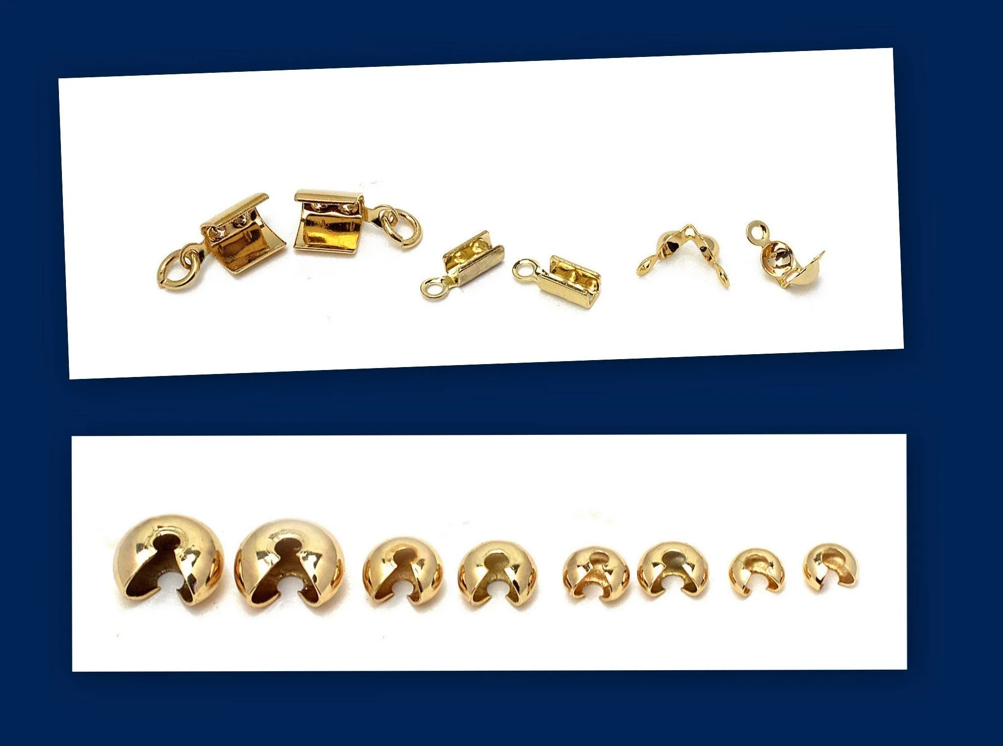 18K Gold Filled Look, Crimp Bead Covers & Ends Set - Premium End Tip Beads for Jewelry Finishing, Assorted Sizes