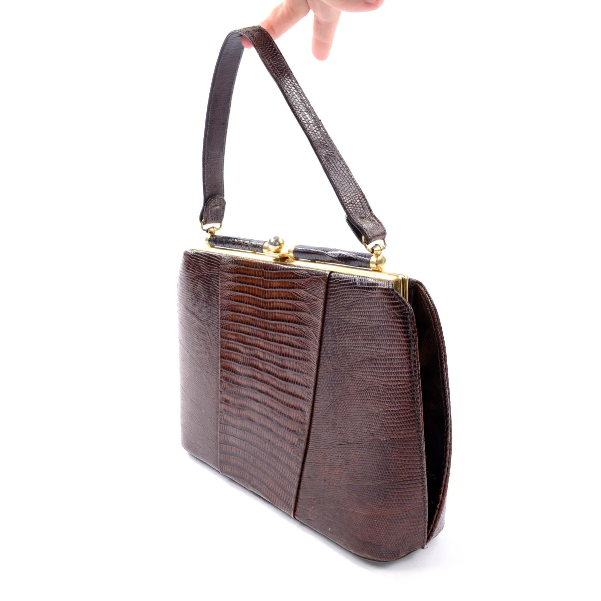 1950s Sydney California Brown Lizard Leather Handbag