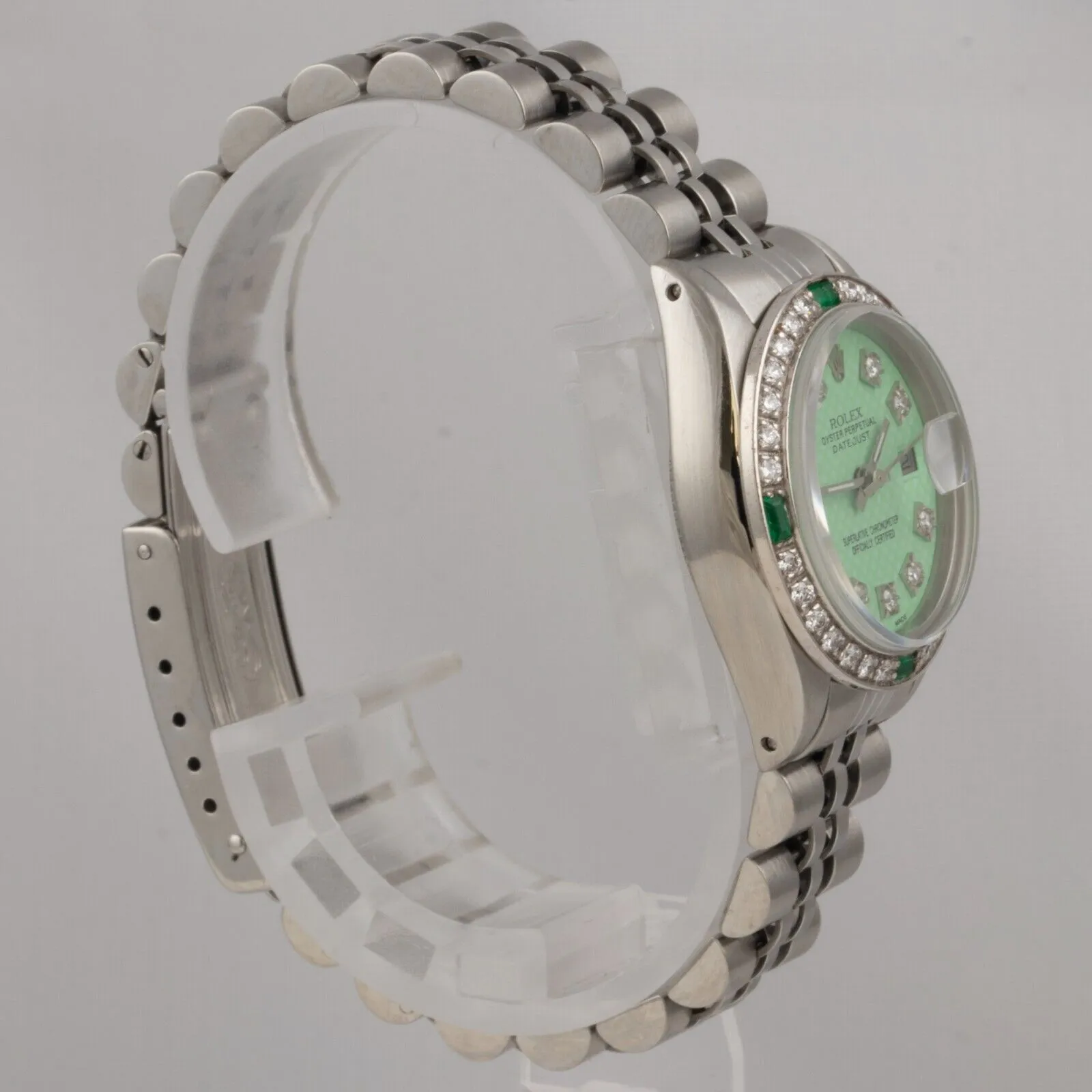 1978 Rolex Datejust 6916 Stainless Steel Green Emerald Diamond 26mm Ladies Watch