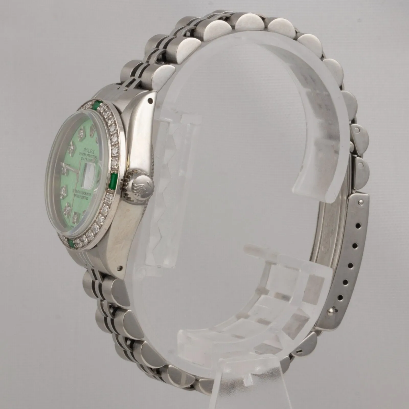 1978 Rolex Datejust 6916 Stainless Steel Green Emerald Diamond 26mm Ladies Watch