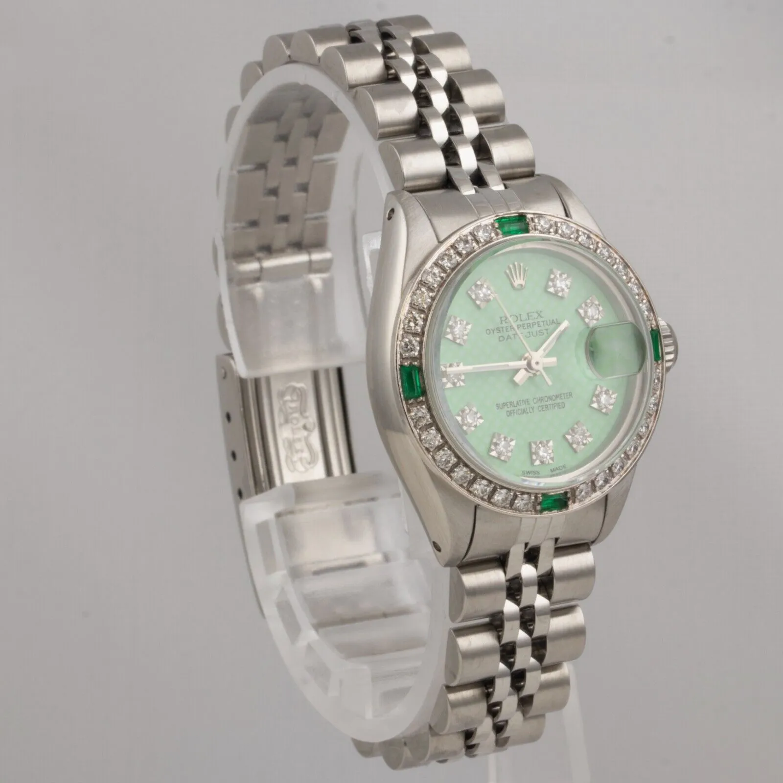 1978 Rolex Datejust 6916 Stainless Steel Green Emerald Diamond 26mm Ladies Watch