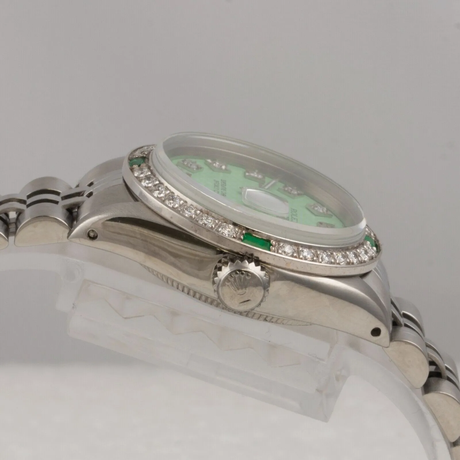 1978 Rolex Datejust 6916 Stainless Steel Green Emerald Diamond 26mm Ladies Watch