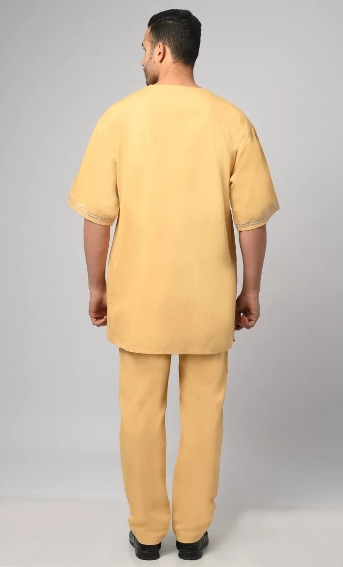 Aabid Modest Muslim Mens Embroidered Kurta Pajama Set