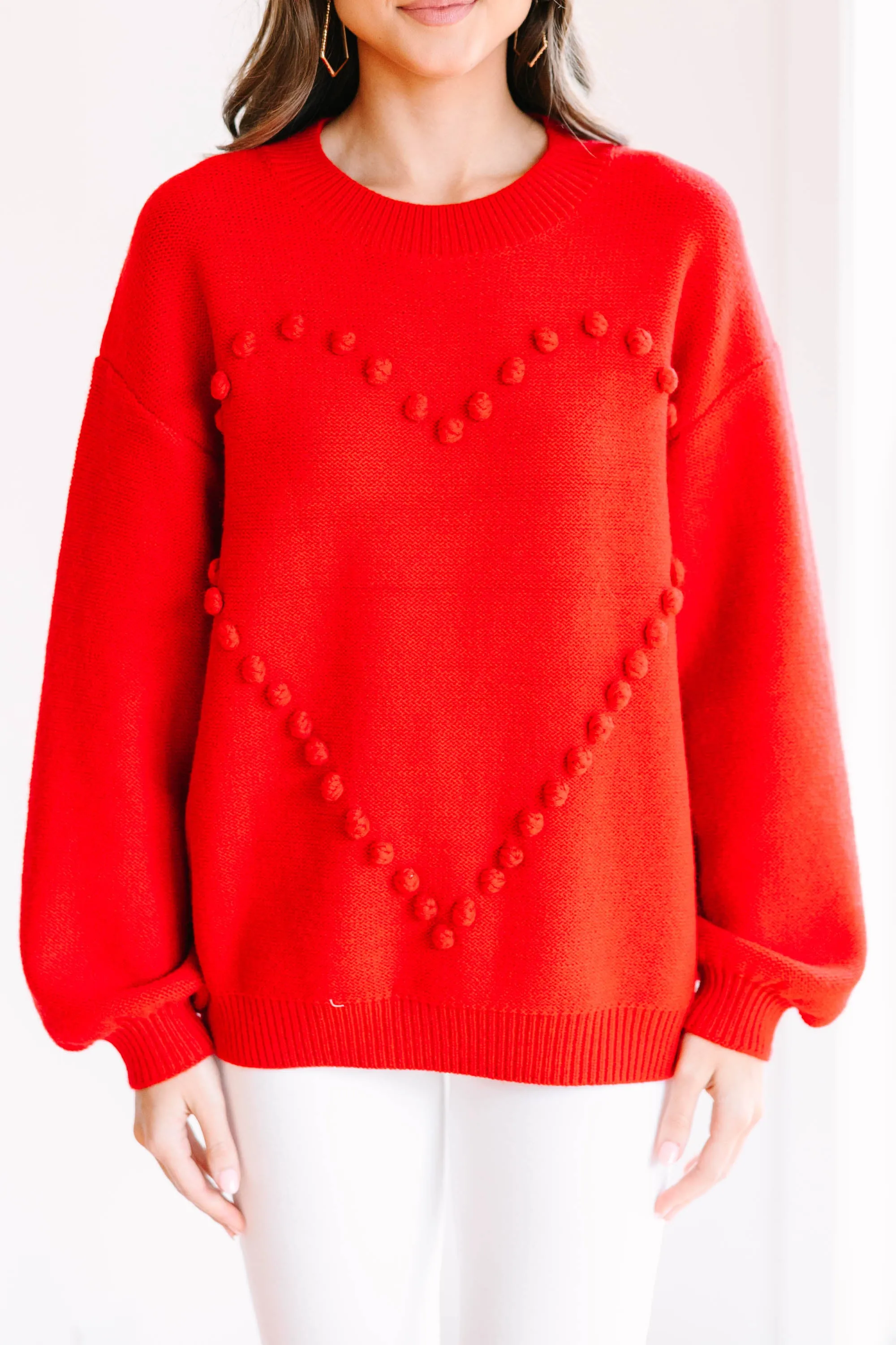 All For The Love Red Pompom Heart Sweater