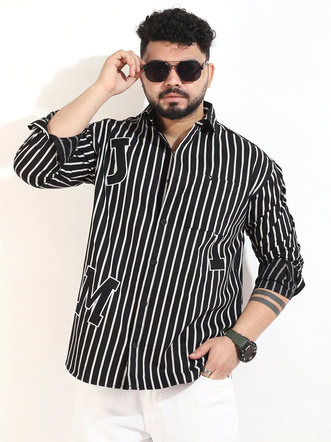 Black Twill Fabric Stripe Shirt