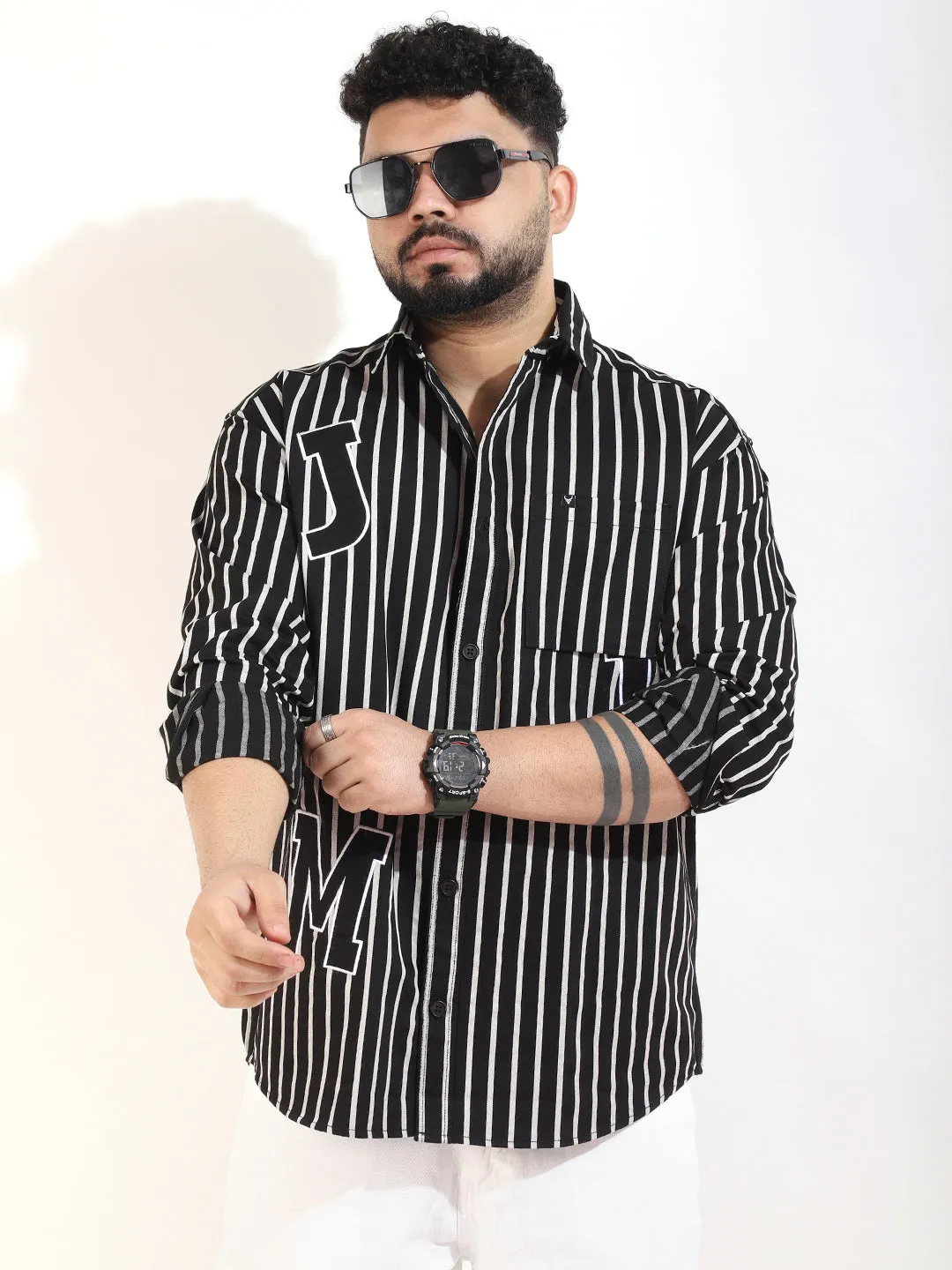 Black Twill Fabric Stripe Shirt