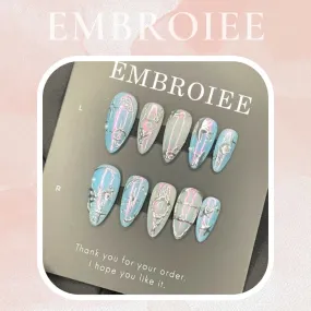 Blue Tone Hand-painted Press On Nails