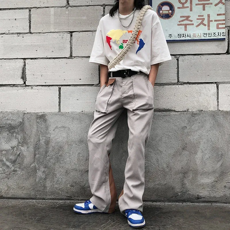 Bonsir - Street High Vibe Style Cargo Pants Men's Fashion High Street Pants Overalls Color Block Patchwrok Button Trousers 2Y5808