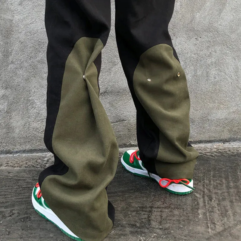 Bonsir - Street High Vibe Style Cargo Pants Men's Fashion High Street Pants Overalls Color Block Patchwrok Button Trousers 2Y5808
