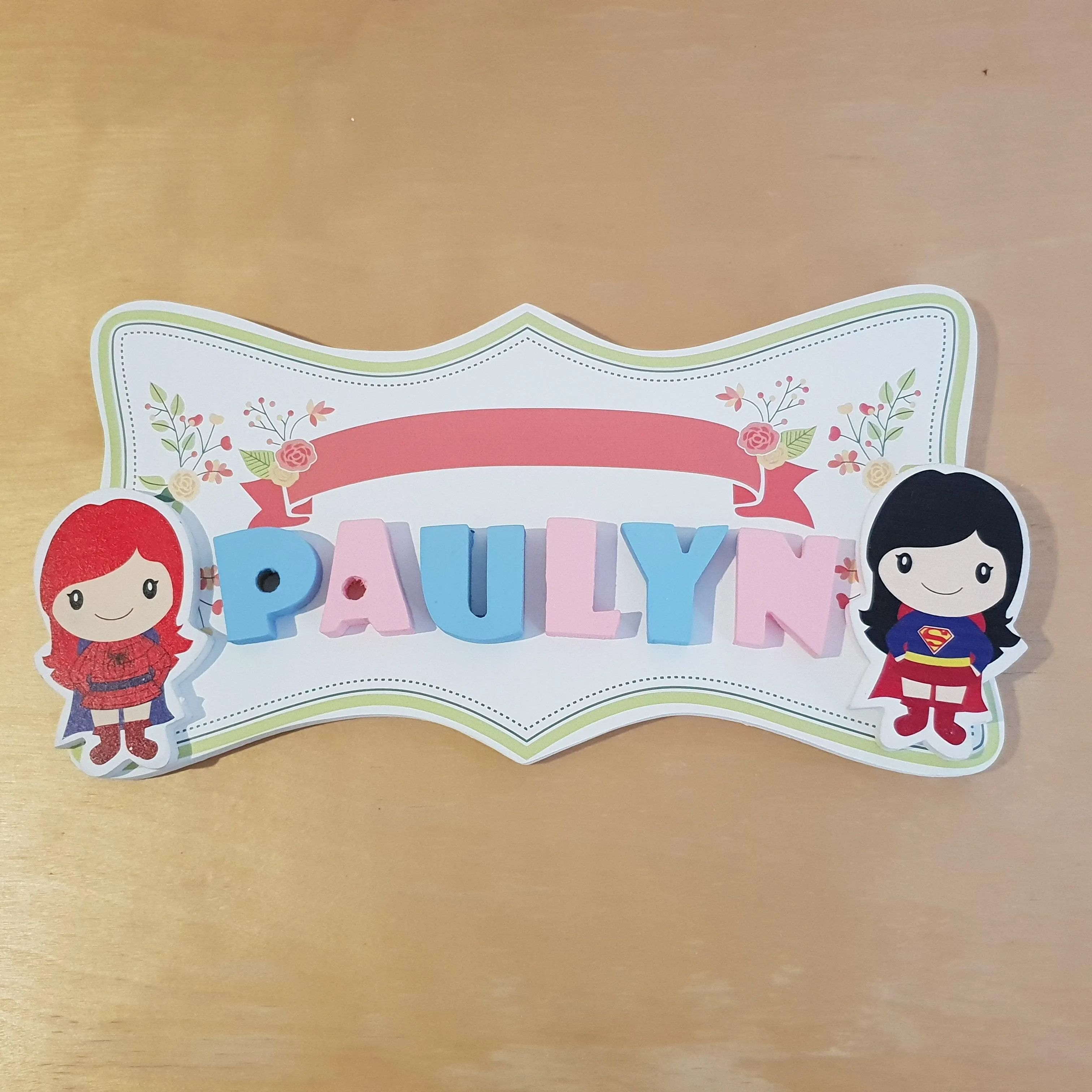 C&F Wooden Floral Garden Ribbon Name Plate