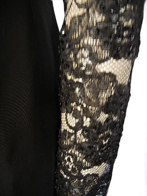 *CATERINA COLLECTION CHANTILLY LACE EVENING GOWN EMBELLISHED WITH SPARKLING SEQUINS AND BEADS IN JET BLACK