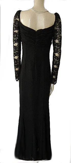 *CATERINA COLLECTION CHANTILLY LACE EVENING GOWN EMBELLISHED WITH SPARKLING SEQUINS AND BEADS IN JET BLACK