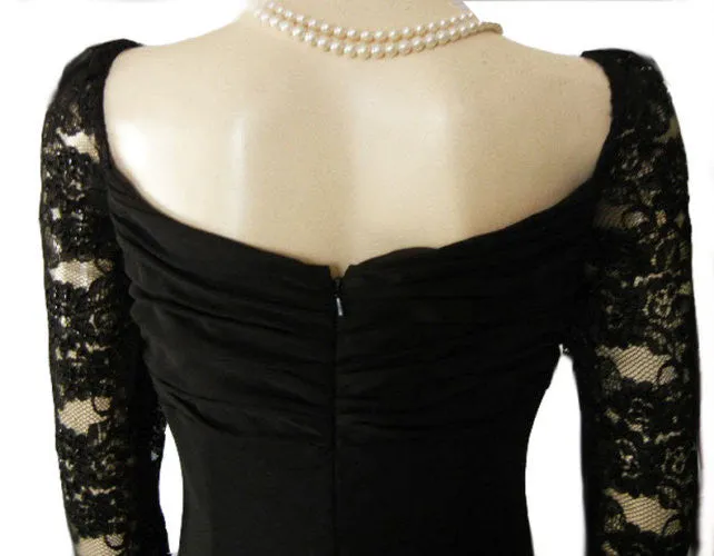 *CATERINA COLLECTION CHANTILLY LACE EVENING GOWN EMBELLISHED WITH SPARKLING SEQUINS AND BEADS IN JET BLACK