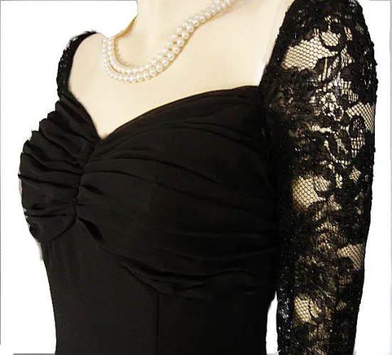 *CATERINA COLLECTION CHANTILLY LACE EVENING GOWN EMBELLISHED WITH SPARKLING SEQUINS AND BEADS IN JET BLACK