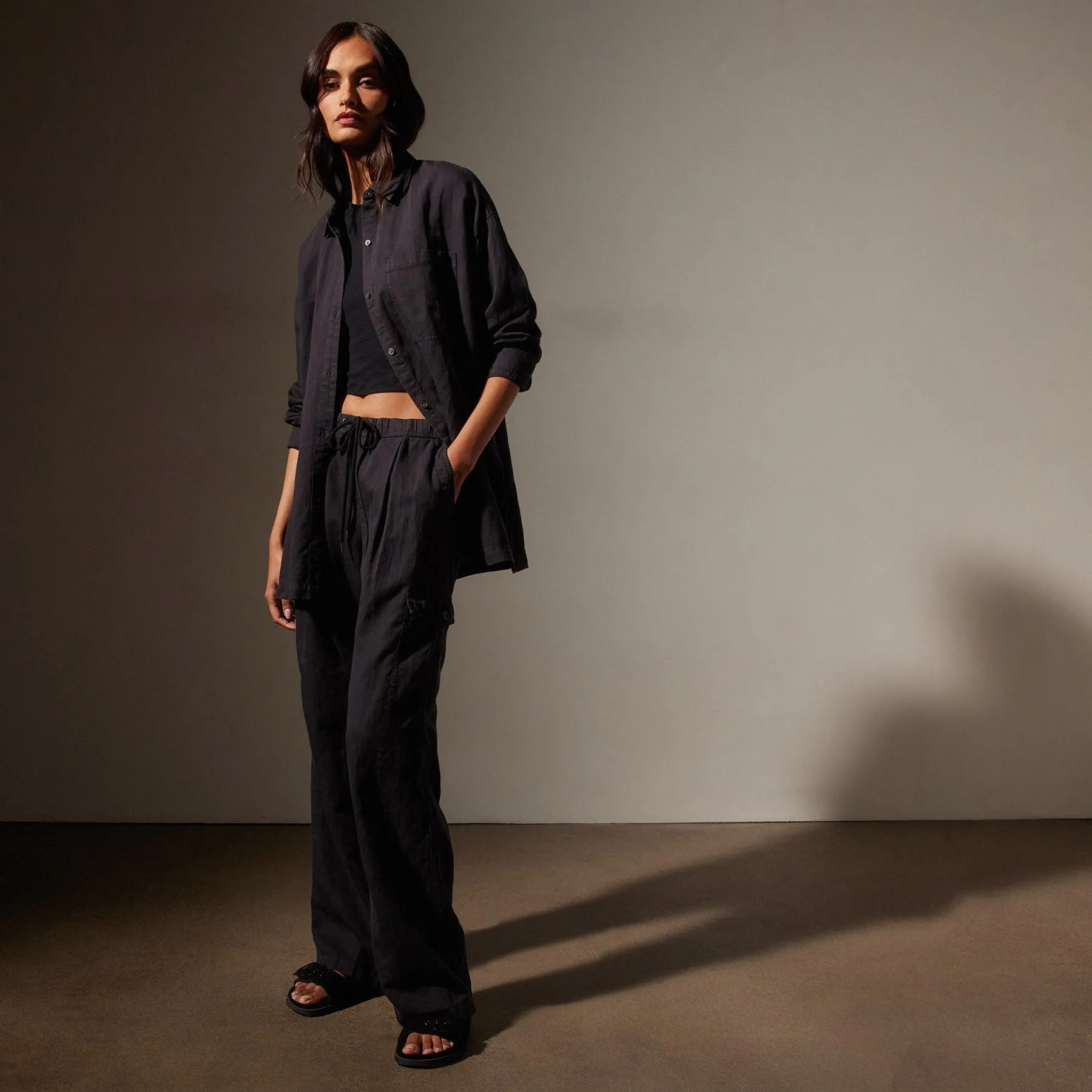 Cotton Linen Twill Shirt - Black