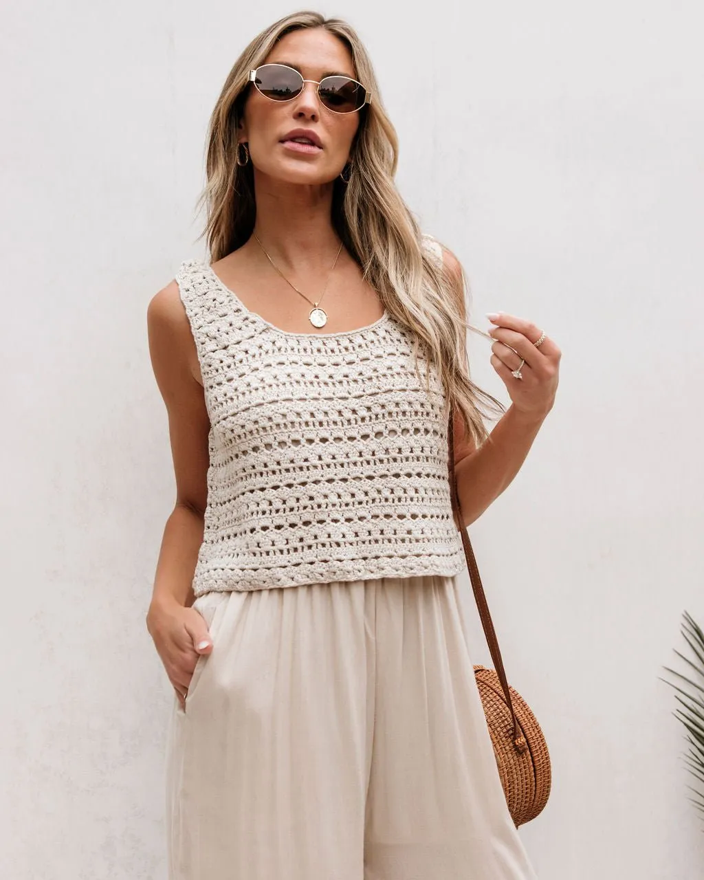 Cream Crochet Slit Jumpsuit