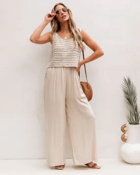 Cream Crochet Slit Jumpsuit