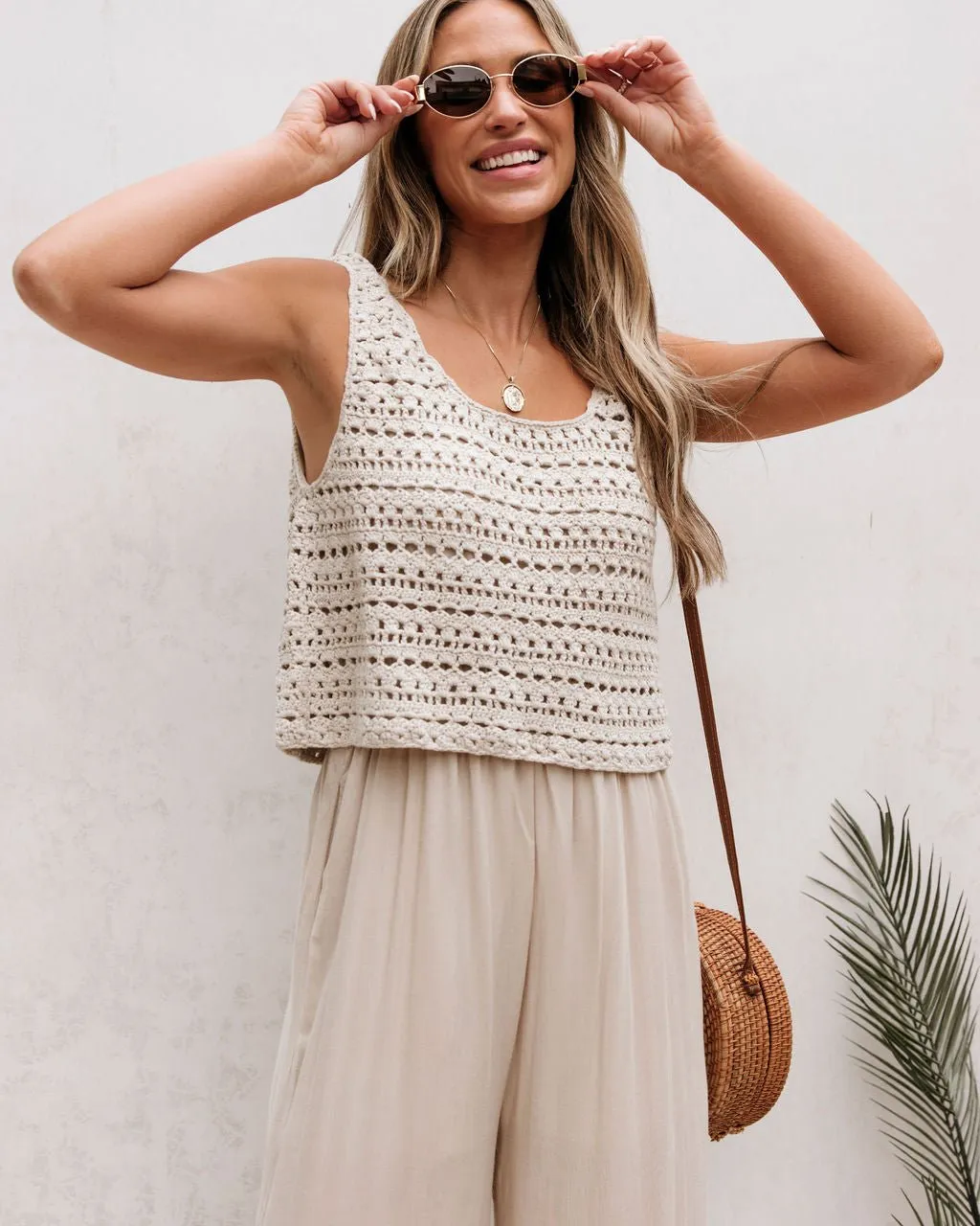 Cream Crochet Slit Jumpsuit