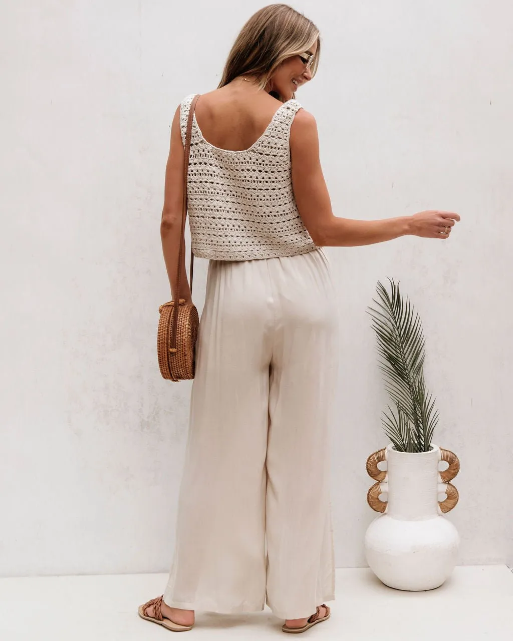Cream Crochet Slit Jumpsuit