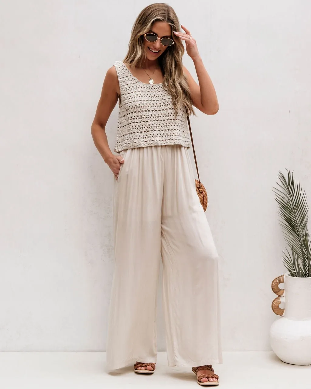 Cream Crochet Slit Jumpsuit
