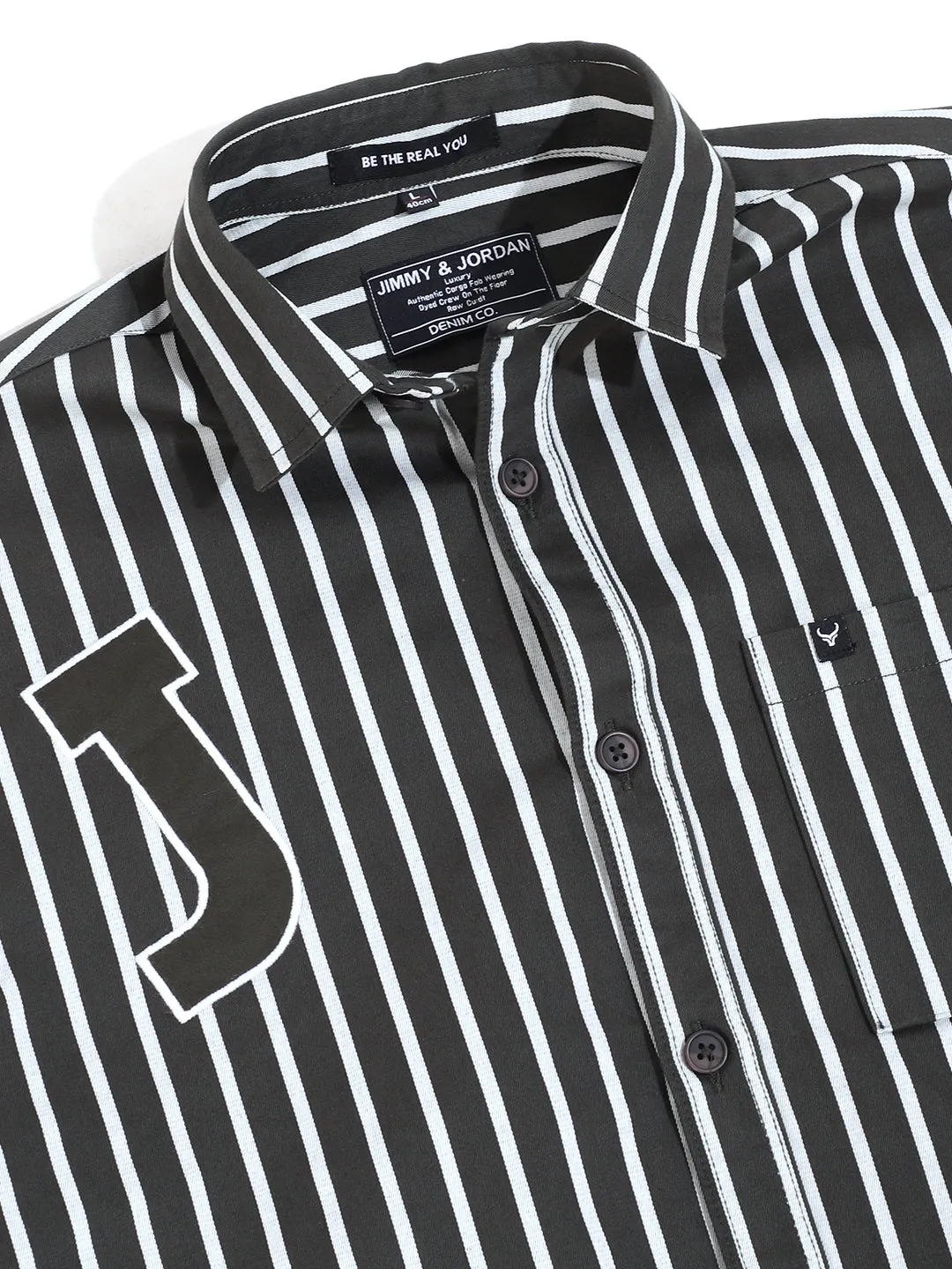 Dark Grey Twill Fabric Stripe Shirt