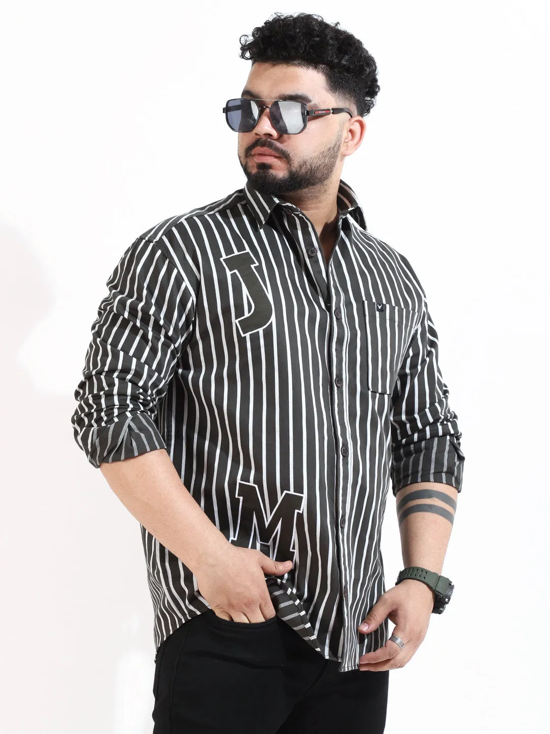 Dark Grey Twill Fabric Stripe Shirt