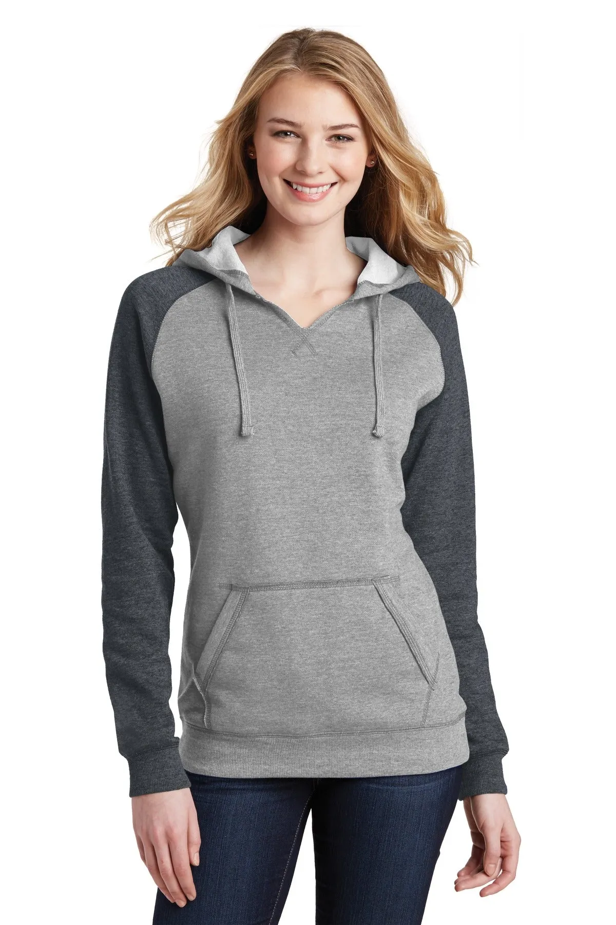 District Women's Lightweight Fleece Raglan Hoodie. DT296
