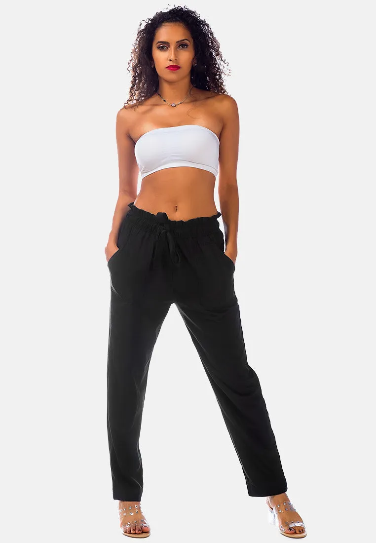 Elastic Waistband Straight Casual Pants By Ruw