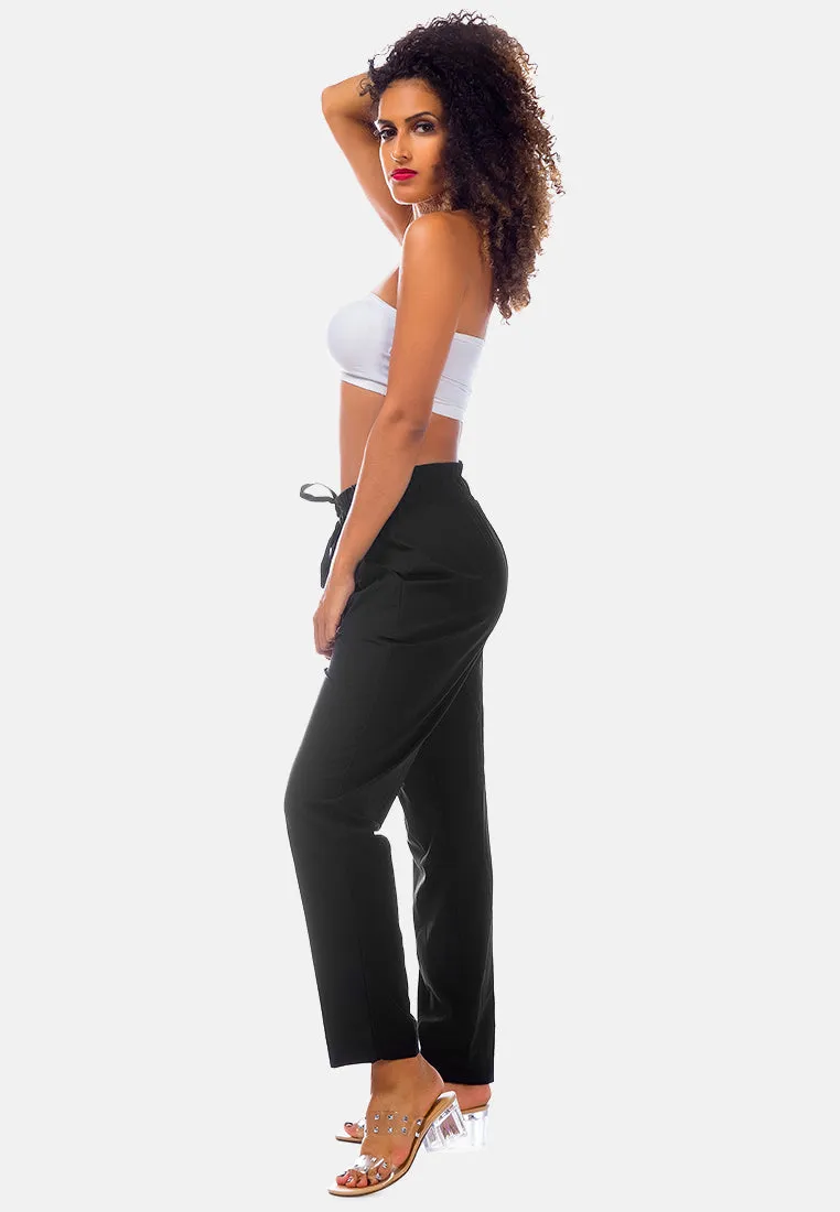 Elastic Waistband Straight Casual Pants By Ruw
