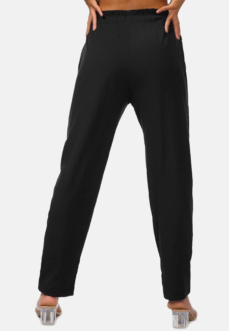 Elastic Waistband Straight Casual Pants By Ruw