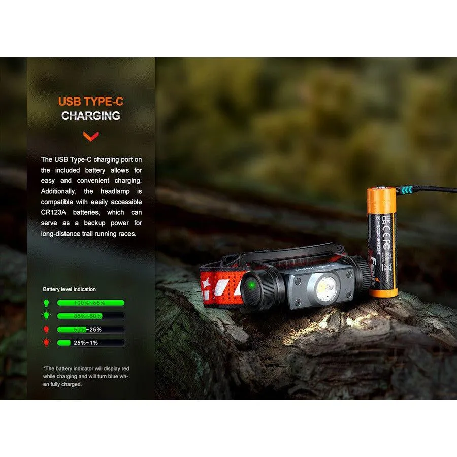Fenix HM62-T Light Weight Trail Running USB Rechargeable Headtorch - Black