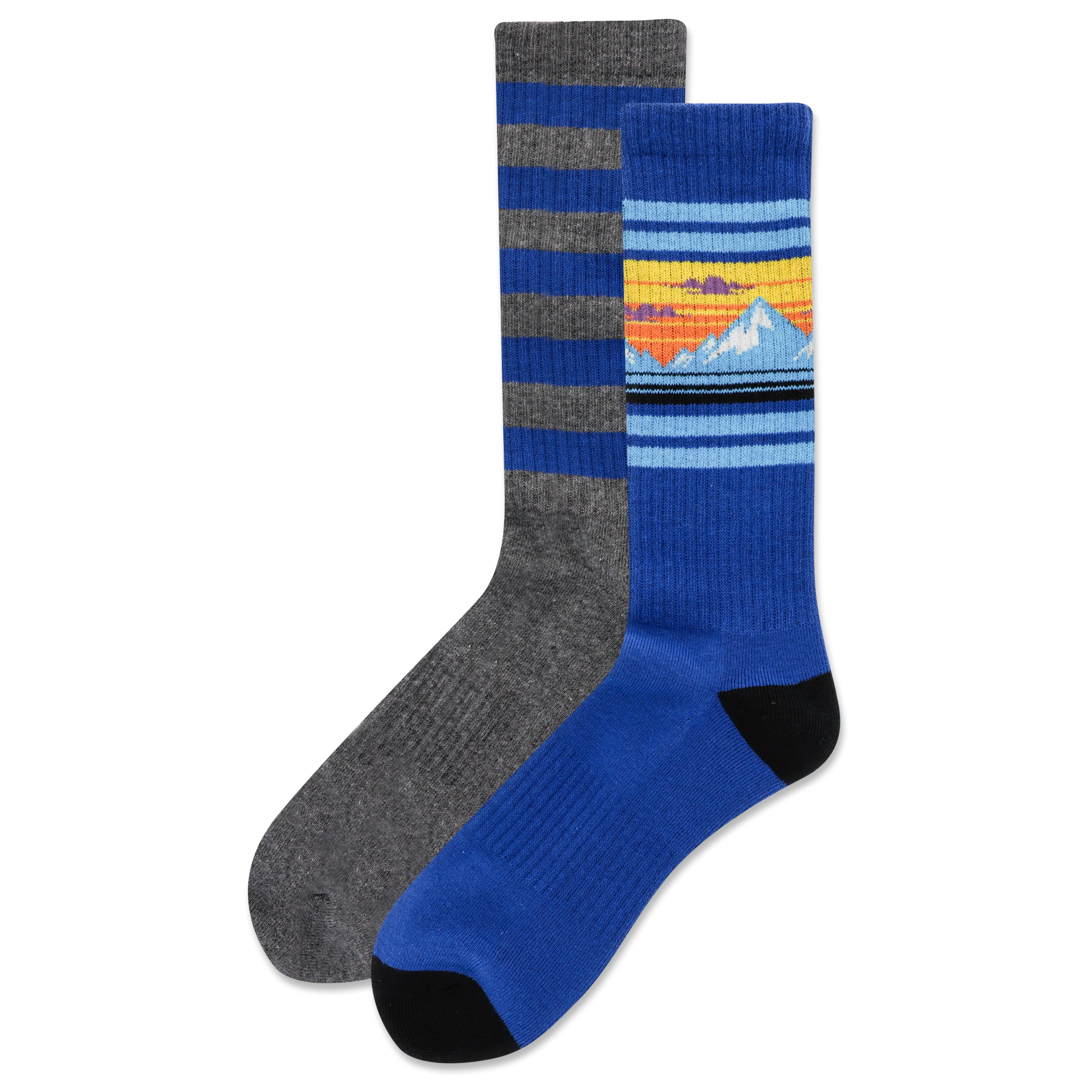 HOTSOX Men's Mountain Stripe 2 Pack Crew Socks