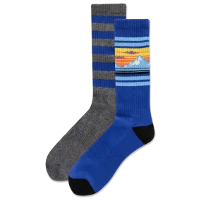 HOTSOX Men's Mountain Stripe 2 Pack Crew Socks