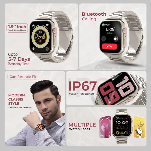 iCruze Pronto Max With Stainless Steel Band Calling Smartwatch