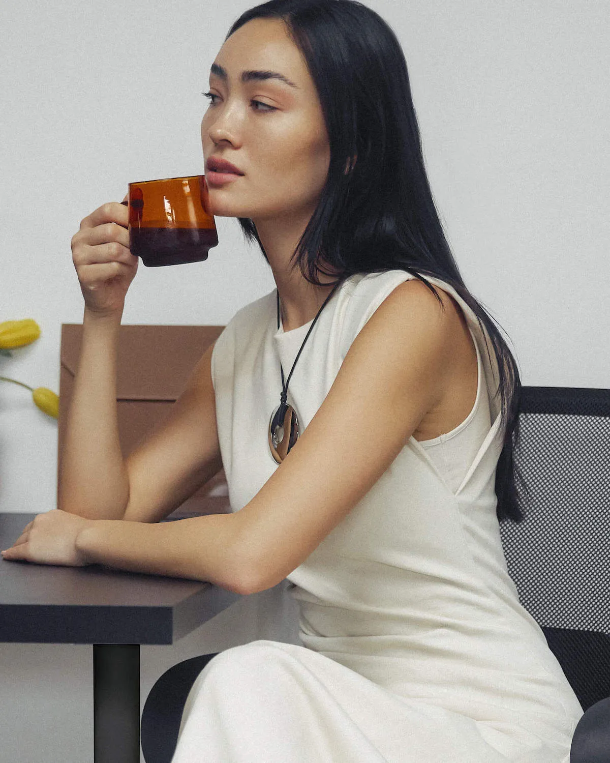 Iman Split-Hem Cotton Twill Dress