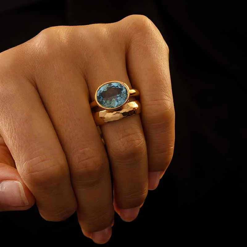 Leone Ring, Blue Topaz, Silver