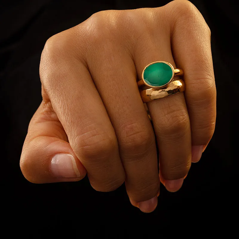 Leone Ring, Green Onyx, Gold