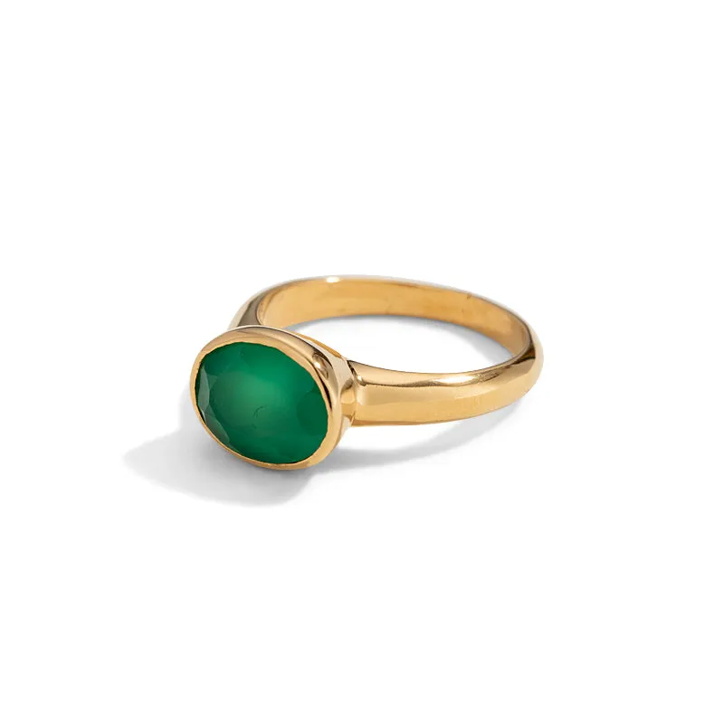 Leone Ring, Green Onyx, Gold