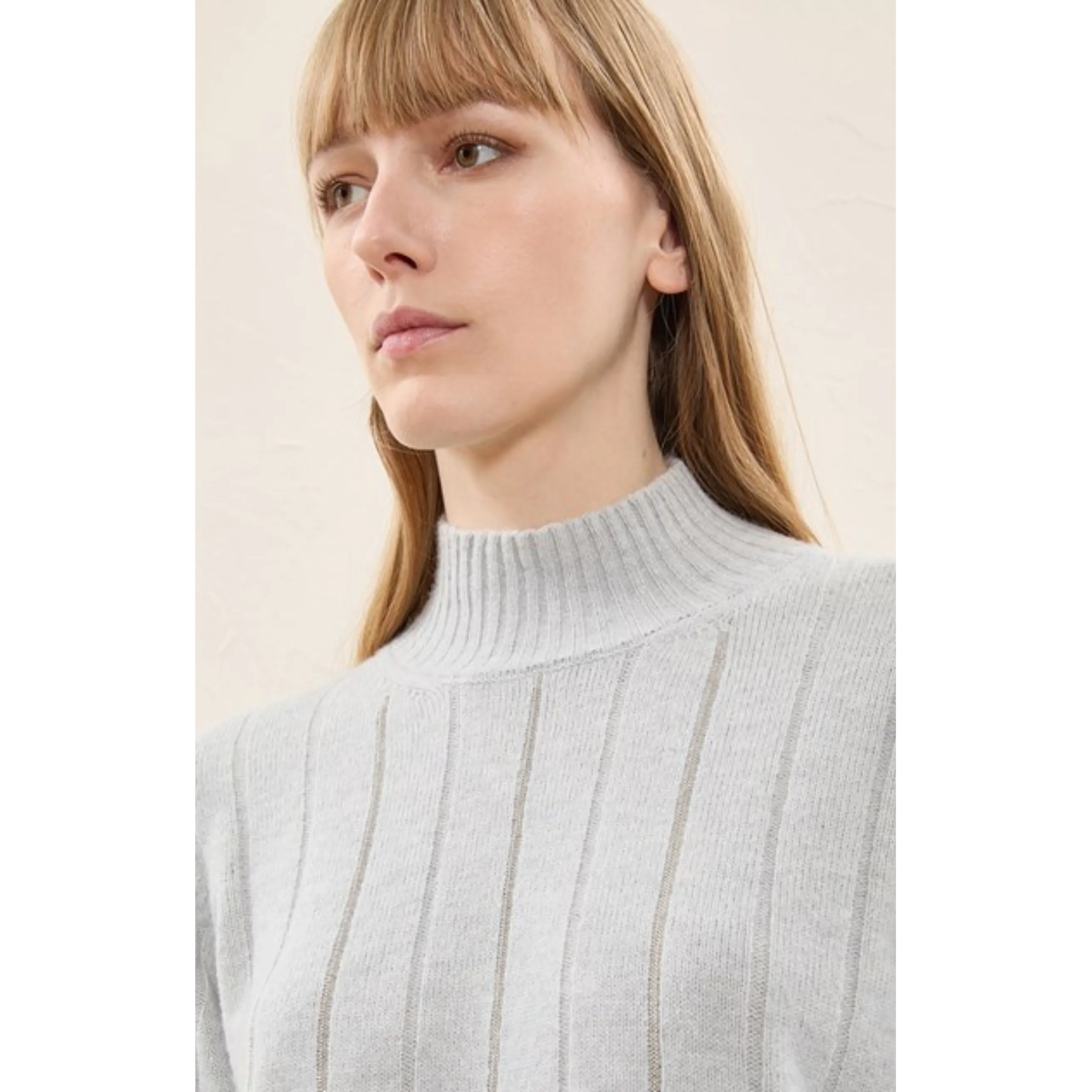 Mock Neck Striped Embellished Sweater - Black