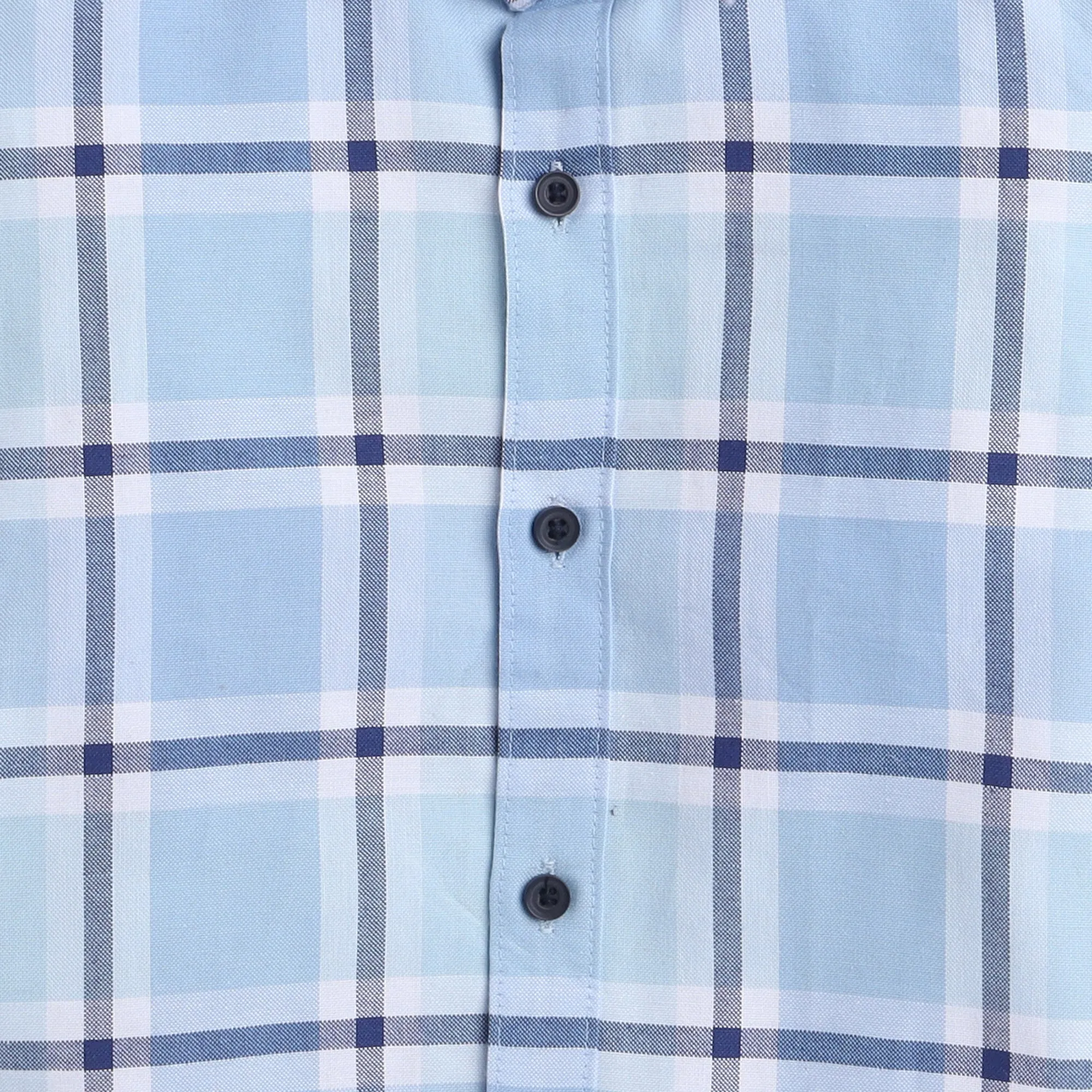 Polka Tots full sleeves checks shirt with denim collar denim elbow patch - Light Blue