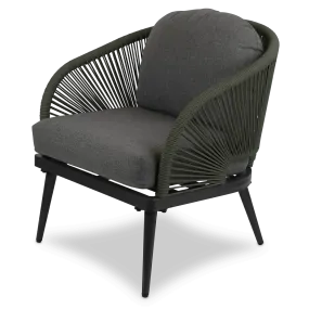 Santa Monica Armchair with Soft Ash Olefin Cushions, Bonsai Olefin Rope and Gunmetal Aluminium Frame