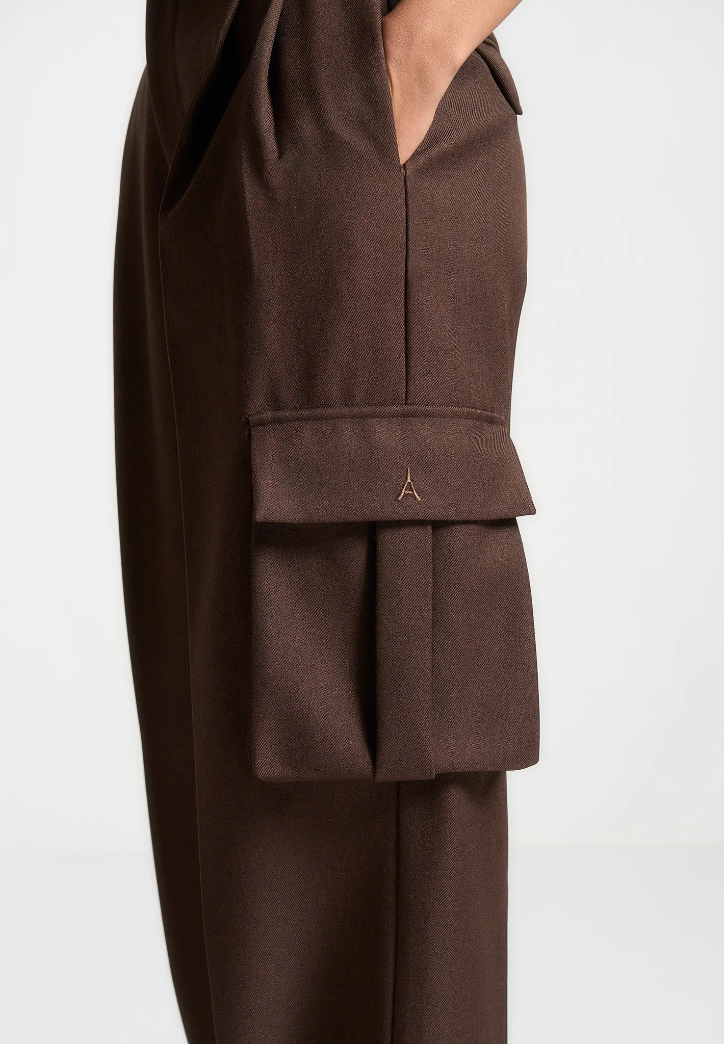Tailored Pleated Cargo Trousers - Brown