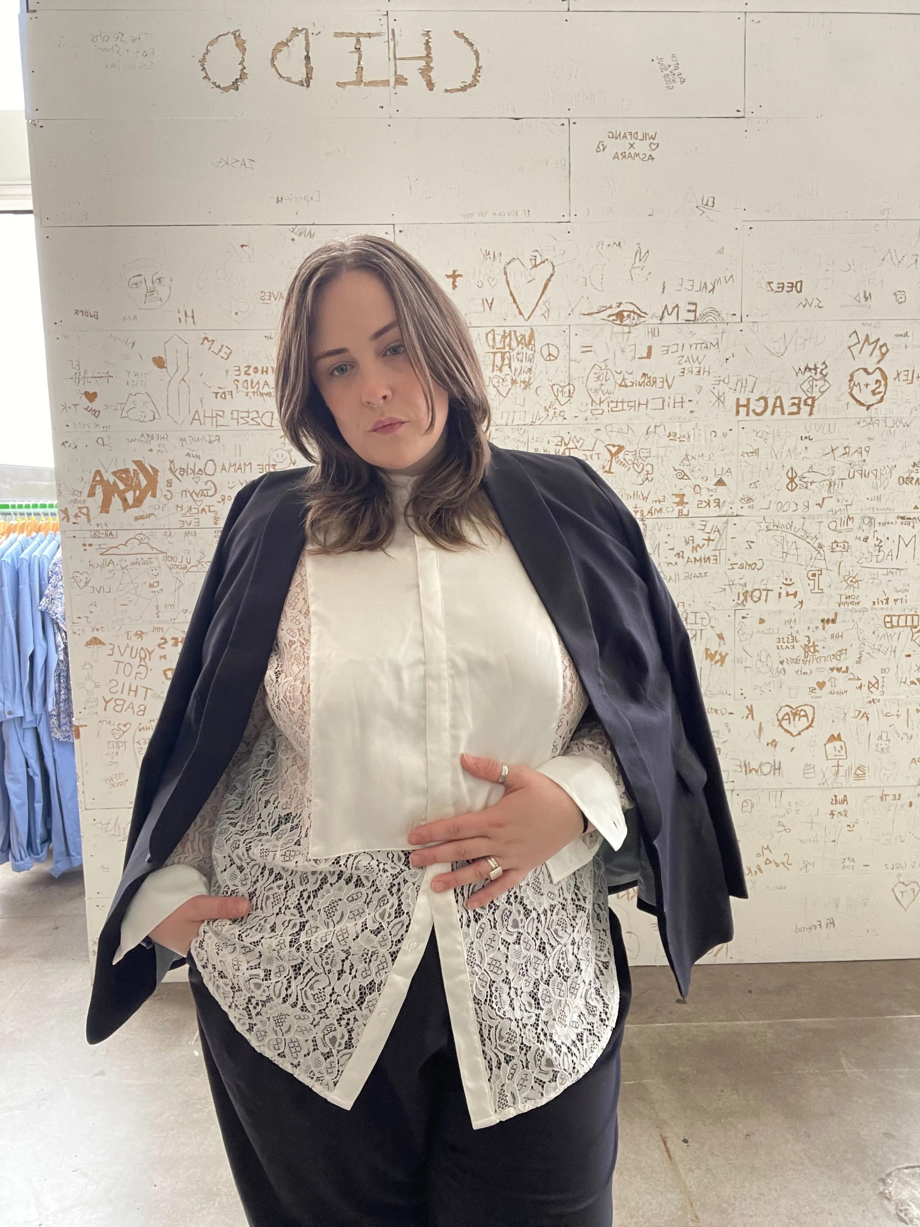 The Empower Lace Long Sleeve Tuxedo Button Up