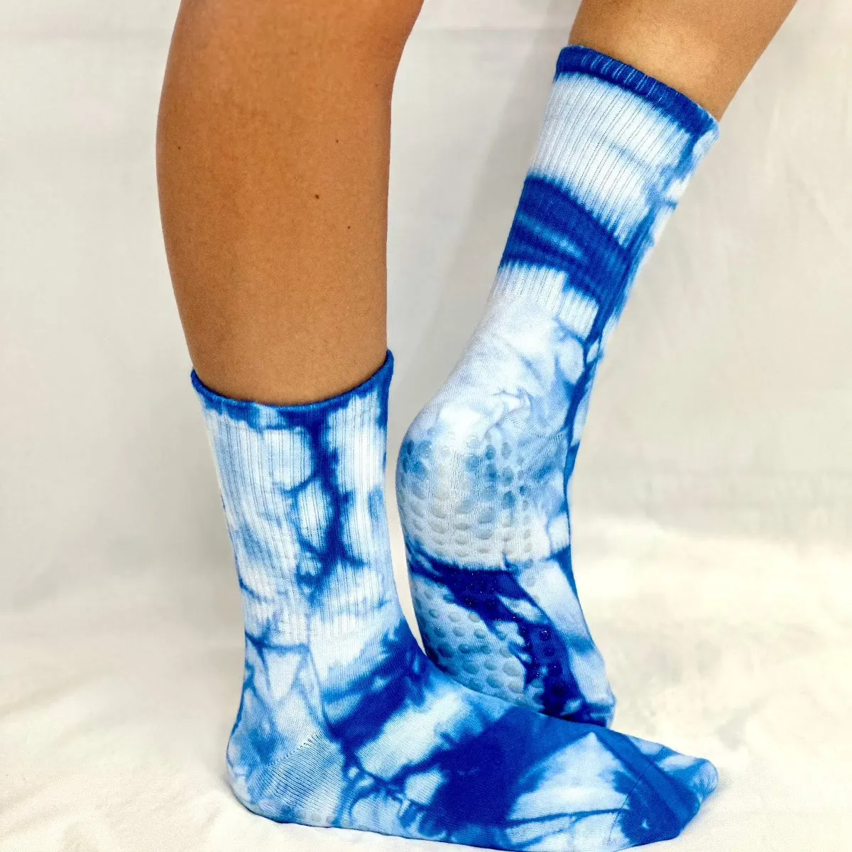 TIE DYE yoga grip crew socks - blue
