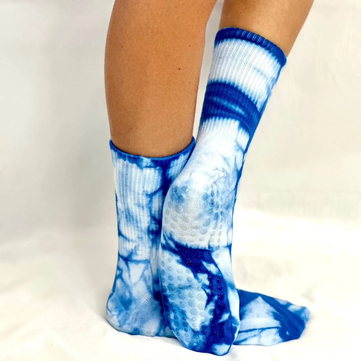 TIE DYE yoga grip crew socks - blue